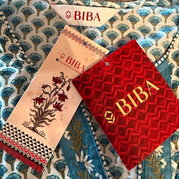 NWT BIBA Kurta Tunic Dress Women Sz 38 Blue Green Floral Print V Neck 1 Piece - Picture 6 of 15